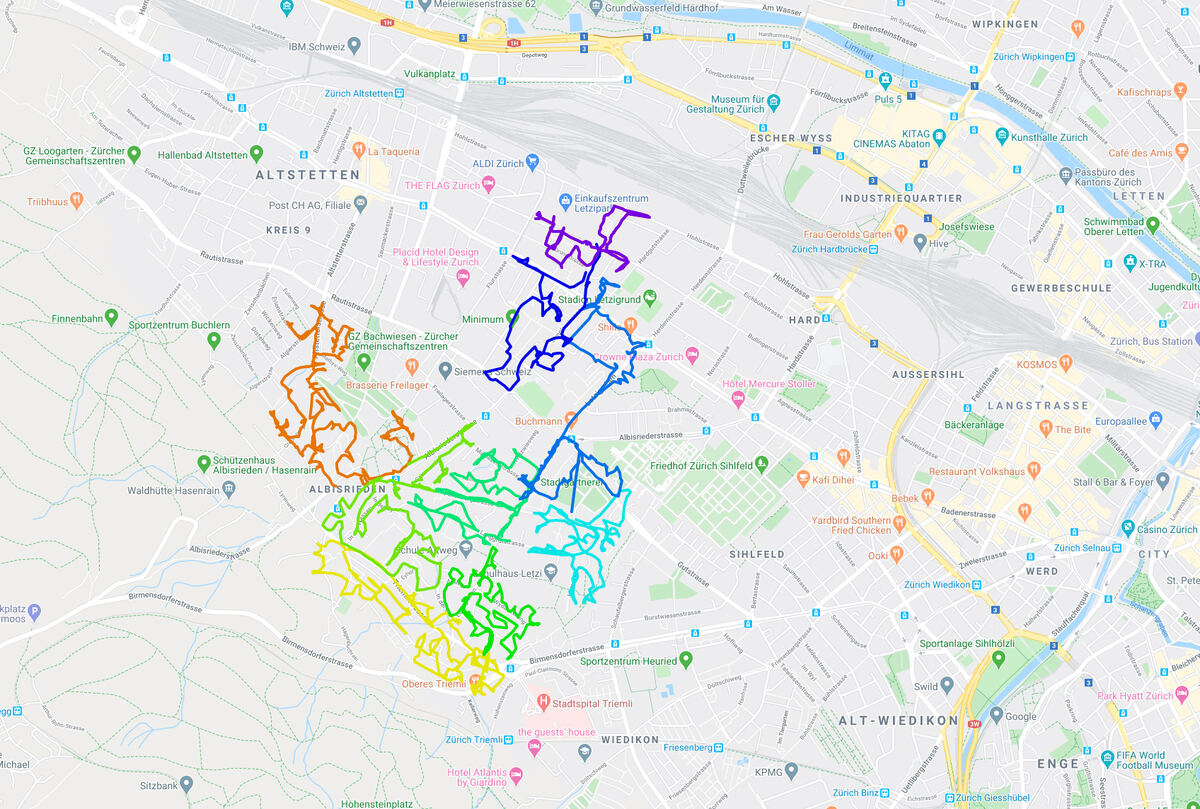 GPS-Routenexport einer Flyer-Verteilung auf einer Strassenkarte