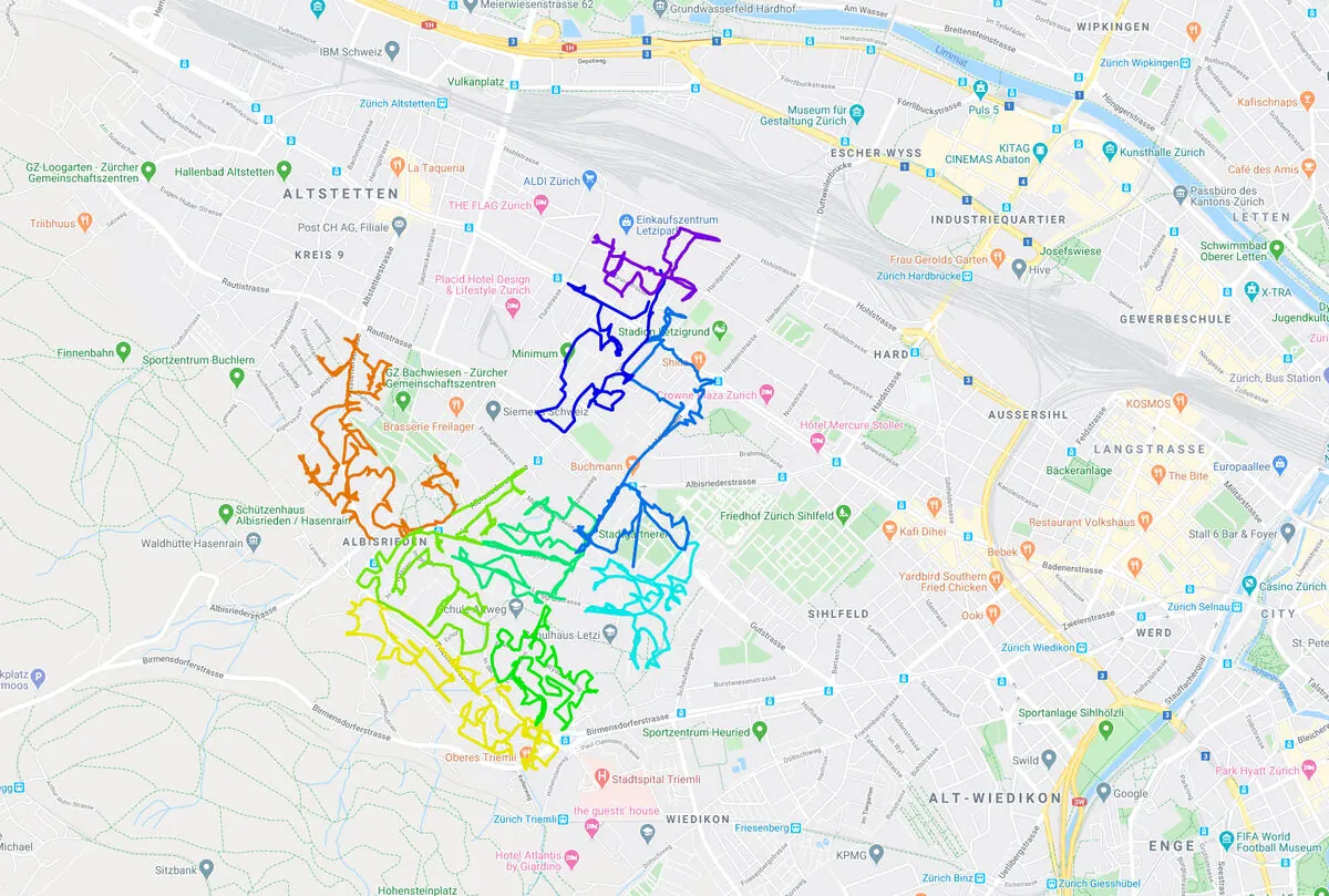 GPS-Routenexport einer Flyer-Verteilung auf einer Strassenkarte